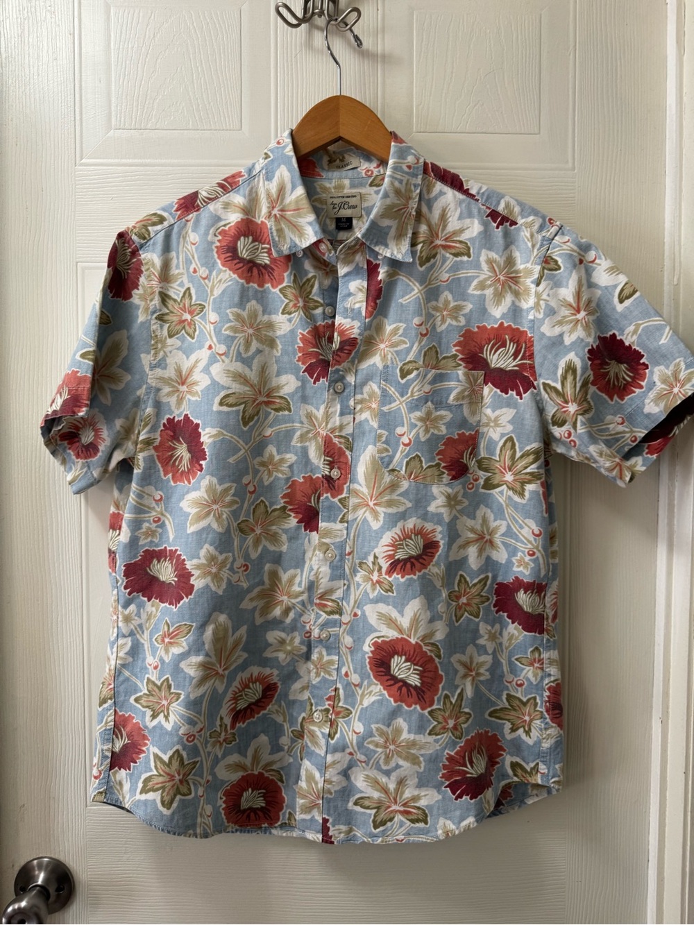 Men's Blue Floral Short-Sleeve Button-Up Shirt